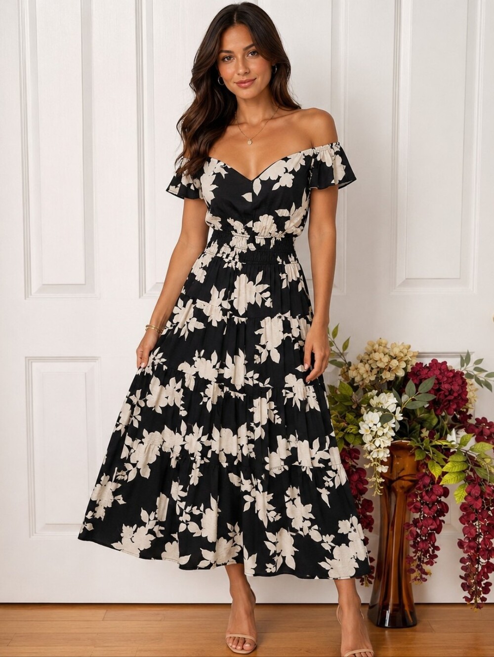 Rachel Zoe Black and White Floral Maxi Dress Size L